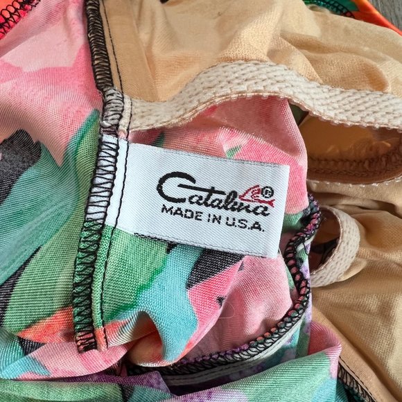 Vintage Catilina Floral Strapless One Piece Swimsuit USA - Picture 8 of 10